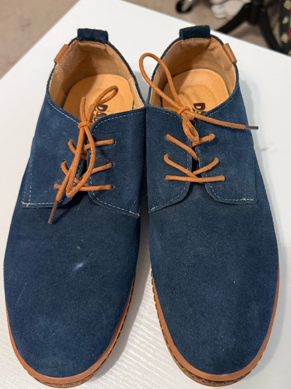 Men's Navy Suede Derby Shoes with Tan Accents